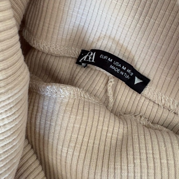 Zara NWOT beige cream ribbed fold over waist flare pants medium tall stretchy - Picture 6 of 11